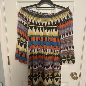 Colorful Geometric Off-Shoulder Dress